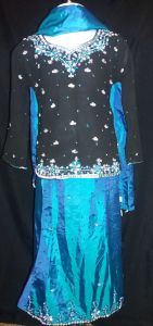 Kids Costumes to Hire - Indian: Black Top, Blue Skirt, Blue Scarf - GIRL